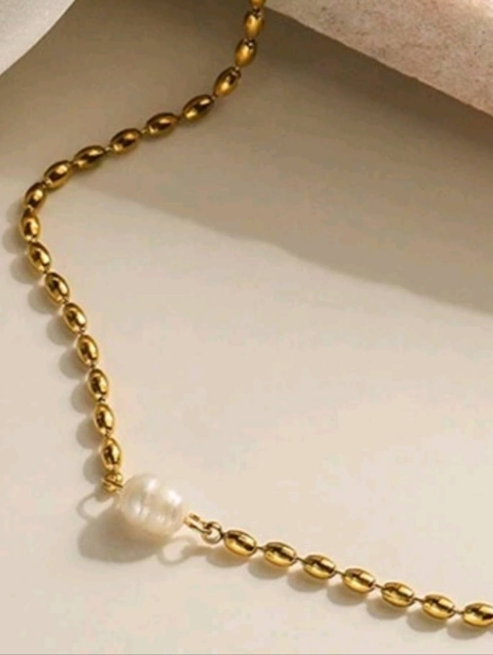 18k gp bean necklace with real freshwater pearl; 15.75" w/a 1.97" extender; nwot - Picture 6 of 10